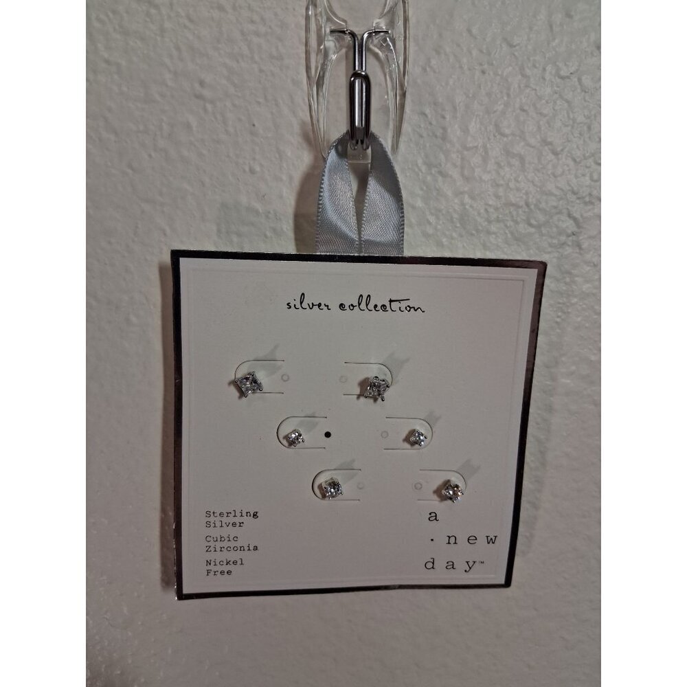 NWT A New Day Sterling Silver Earrings Studs Cubic Zirconia Nickel Free